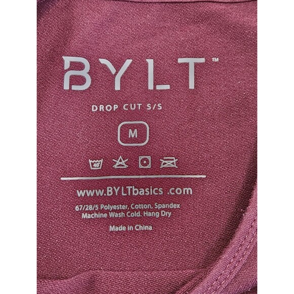 Bylt T-Shirt Men's M Red Burgundy Short Sleeve Drop Cut Stretch Crew Athleisure - Picture 4 of 5